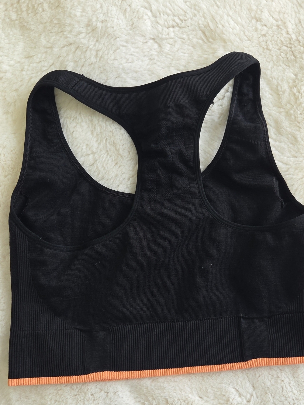 Adidas Women's Black Racerback Sports Bra with Orange Trim - Picture 2 of 2